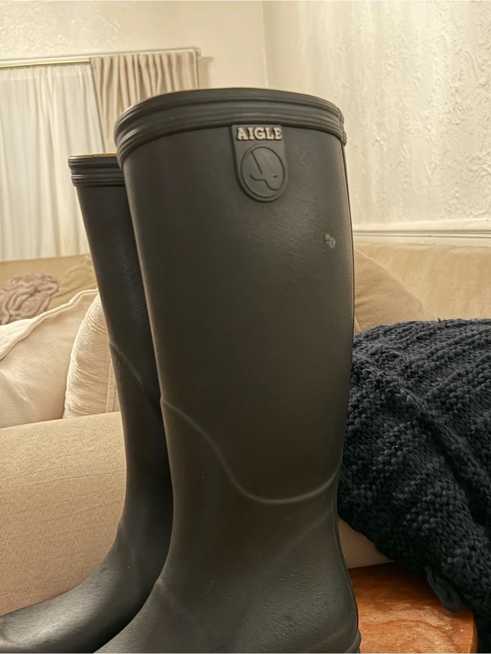 Aigle Black Tall Rubber Rain Boots - Classic Matte Finish eu 38